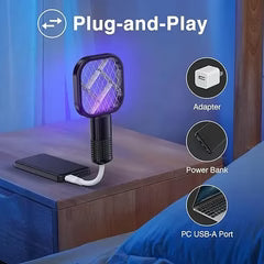 Mini USB Portable Electric Mosquito Racket with UV Light - Plug-in Fly & Bug Zapper, Anti-Insect Swatter for Indoor & Outdoor Use, Mosquito Trap for Home, Office, Travel, Camping